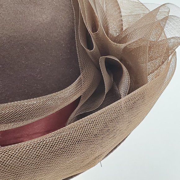 Chocolate Brown Wool Hat with Tulle Trim main image 10
